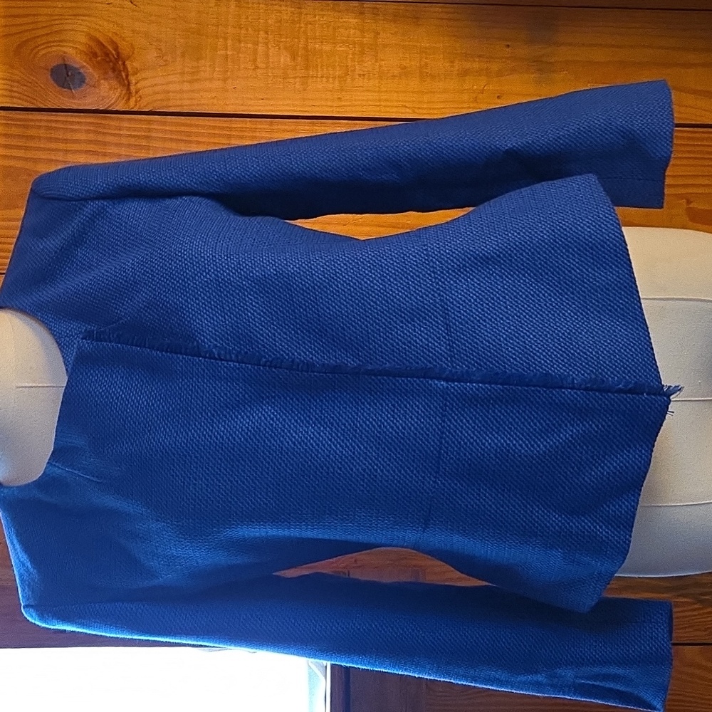 Ann Taylor LOFT Turquoise And Navy Blue Fringe Trim Open Front Blazer Size 2 - Picture 5 of 15